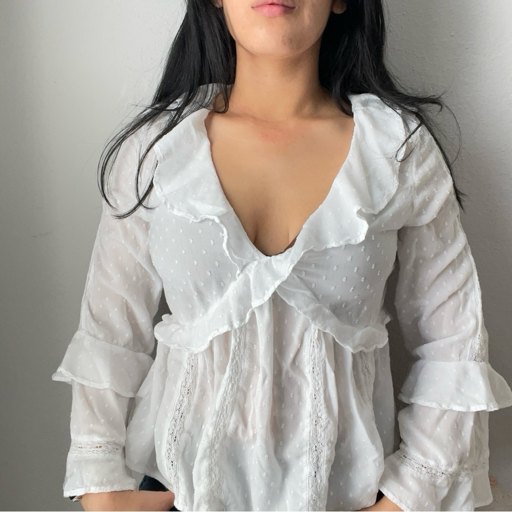 Women's White Ruffled Blouse